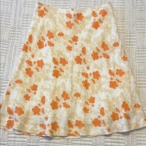 Ann Taylor Cream A-Line Skirt with Orange Floral Print